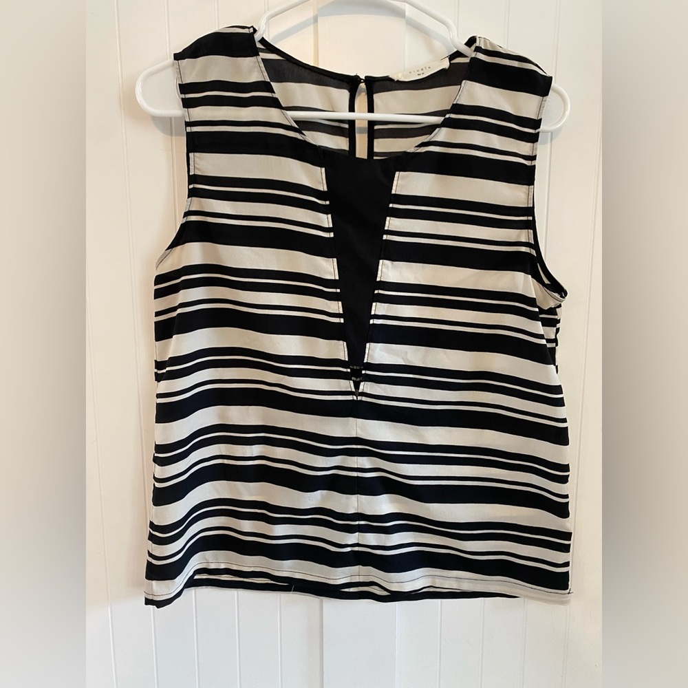 Striped Black and White Sleeveless Top Cutout Detail Y2K